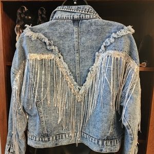 Denim crop style w silver fringe/brand new never worn